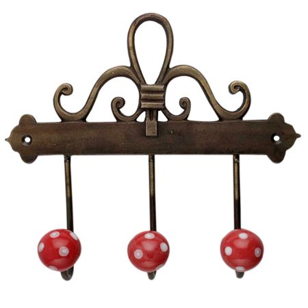 Red White Dot Ceramic Iron Hooks